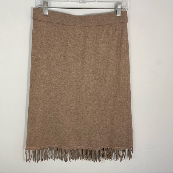 Carlisle PER SE Cotton Cashmere Blend Fringed Faux Wrap Skirt Size M - Picture 7 of 11